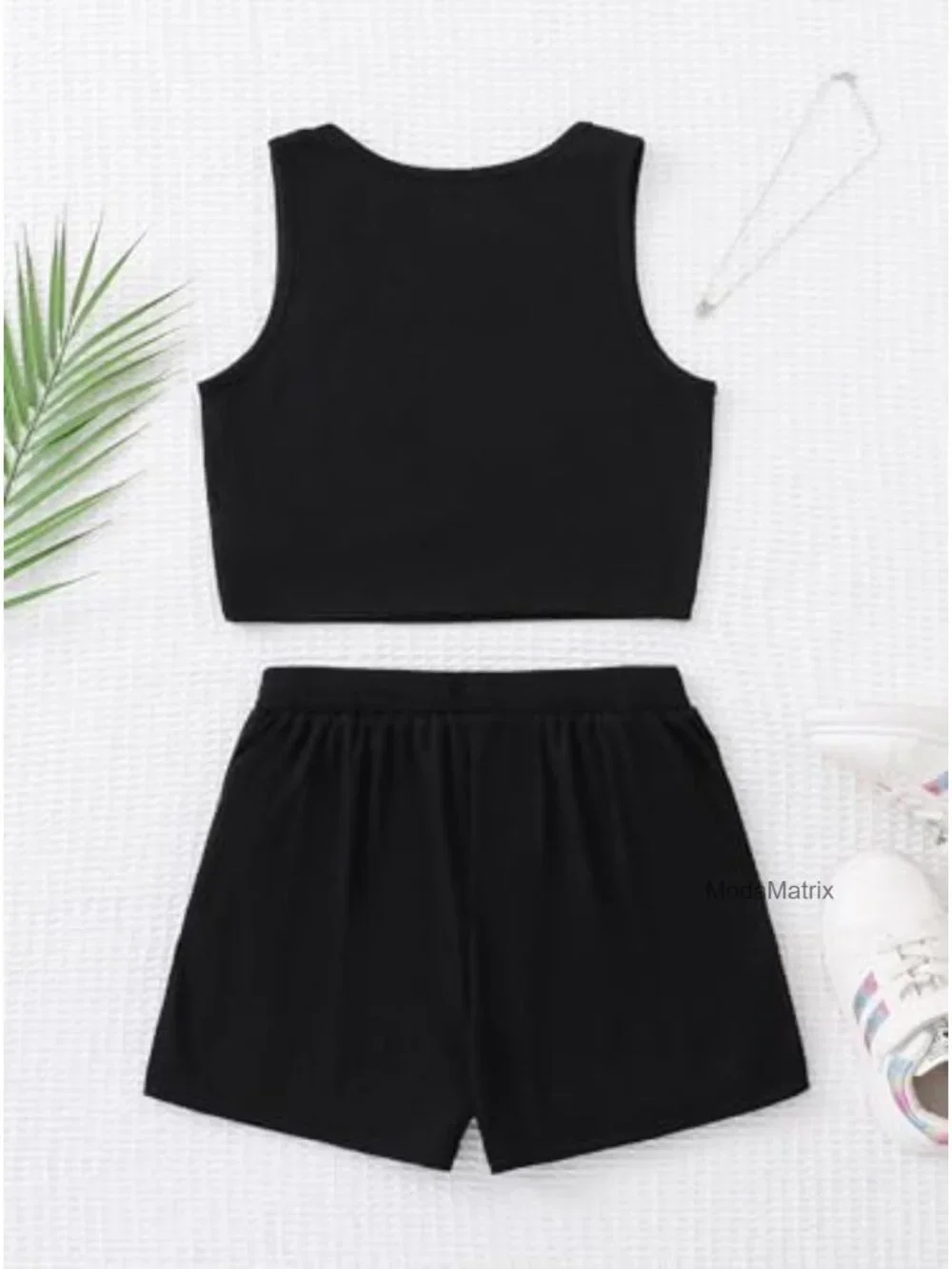 Girls Ribbed Heart Graphic Sleeveless Tank Top & Short Set